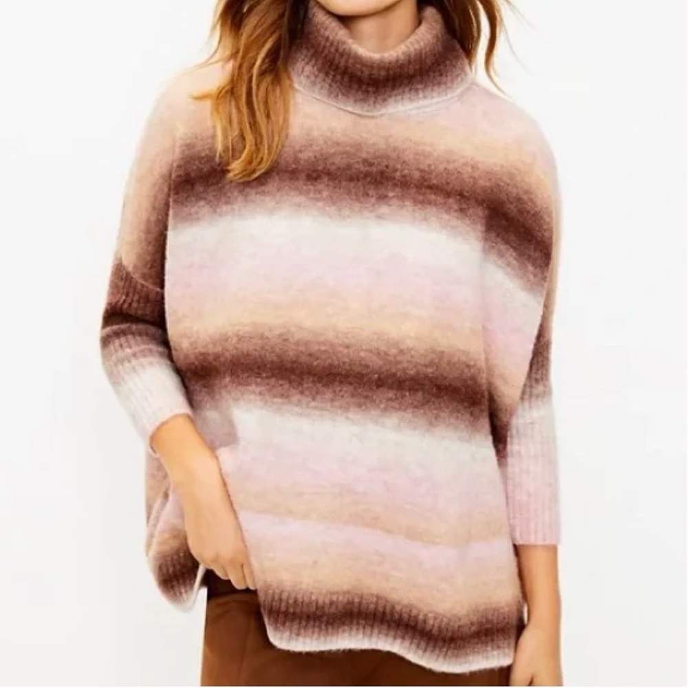 LOFT Ombré Turtleneck Poncho. Pink and Brown. Size Small. Excellent!
